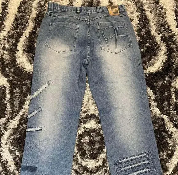 Vintage Phat Farm Baggy Embroidered Patchwork Denim Jeans 36x33 - Picture 2 of 4
